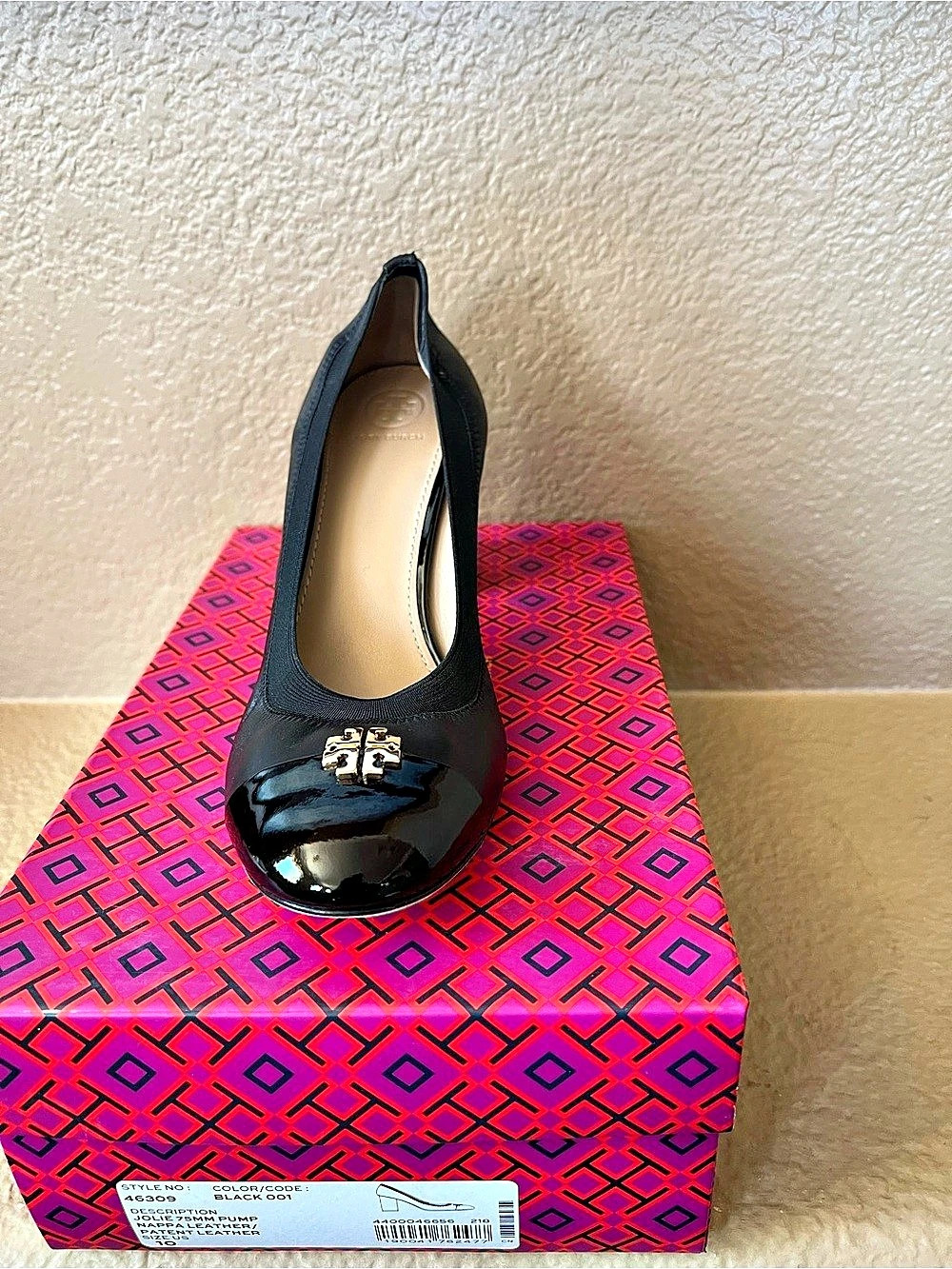 Tory Burch Jolie 75mm Logo Pump Patent Toe Black US 10